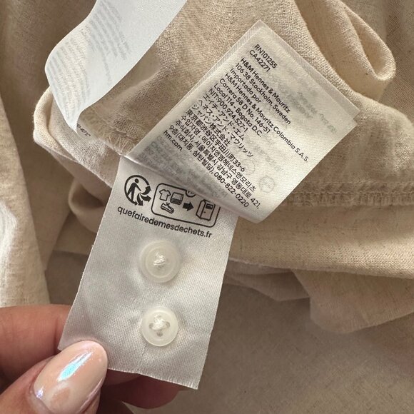 H&M Premium Linen & Cotton Blend Button Down Shirt XS - NEW - Picture 9 of 14